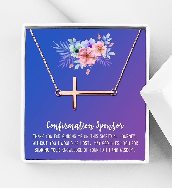 Confirmation Sponsor Gift Box Cross Necklace Card